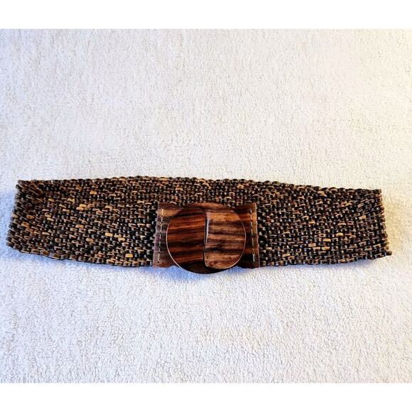VTG 80S Stretch Wood Bead Belt Wide Statement Boho Primitive Hippie Chic Medium - Picture 6 of 6